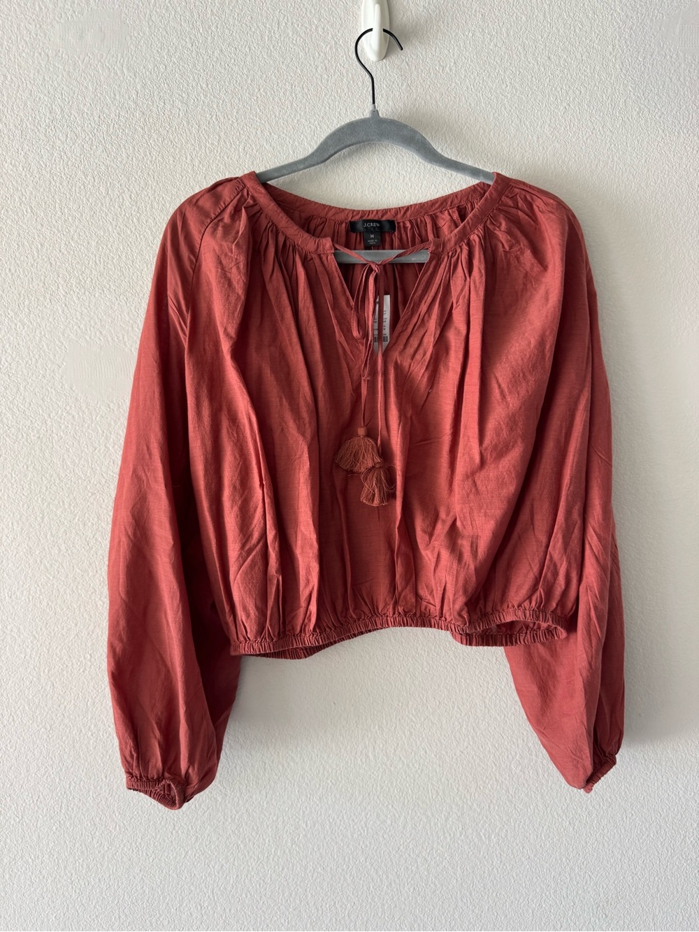 J. Crew Rust Tie-Front Peasant Top
